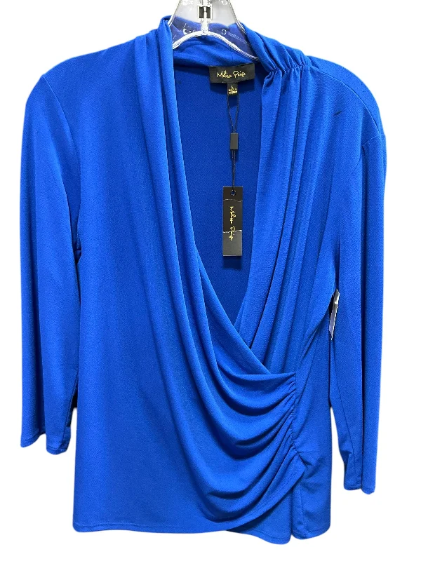 Retro Casual Top 3/4 Sleeve By Melissa Paige In Blue, Size: L