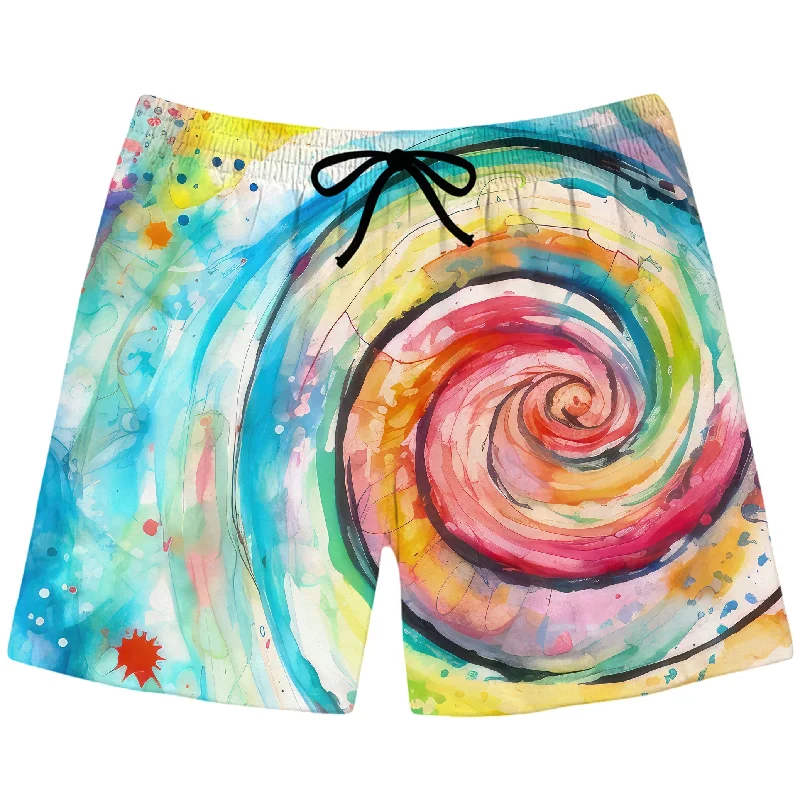 Monochrome Minimal Water Color Swirl Swim Trunks