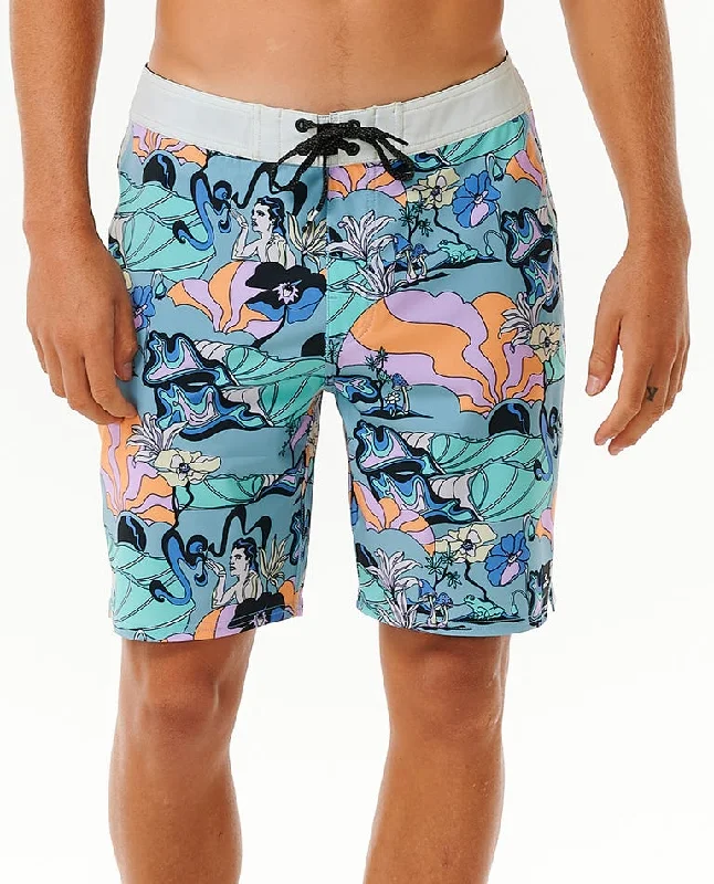Chic Monochrome Rip Curl Mirage Postcards Boardshorts-Dusty Blue