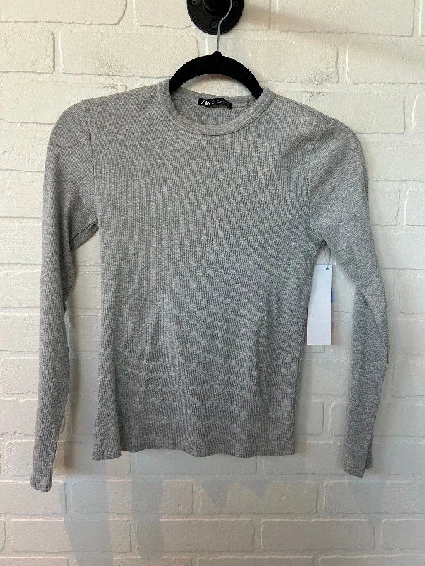 Polished Classic Top Long Sleeve Basic By Zara In Grey, Size: S
