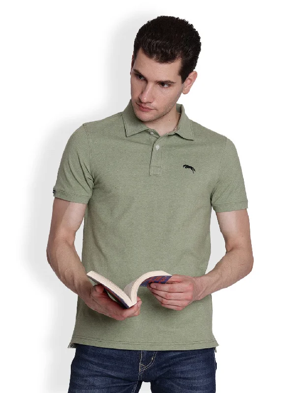 Monochrome Chic JUMP USA Men Solid mint green Polo Collar Cotton T-shirt