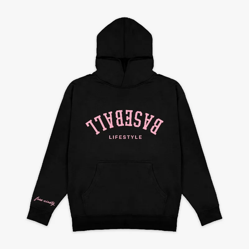 Contemporary Rugged Upside Down Baseball Hoodie - Black/Pink