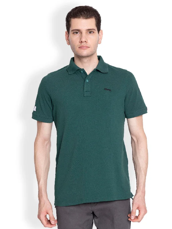 Sophisticated Sleek JUMP USA Men Solid forest green Polo Collar Cotton T-shirt