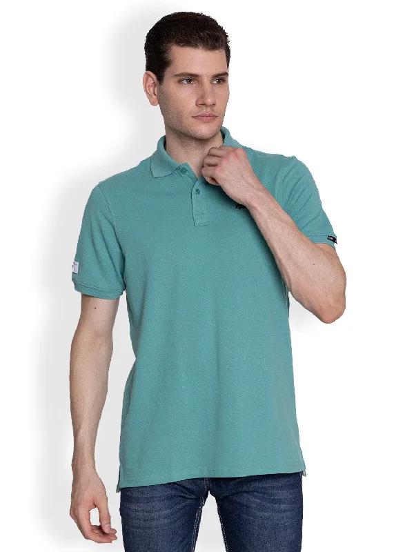 Heritage Rebel JUMP USA Men Solid see Green Polo Collar Cotton T-shirt