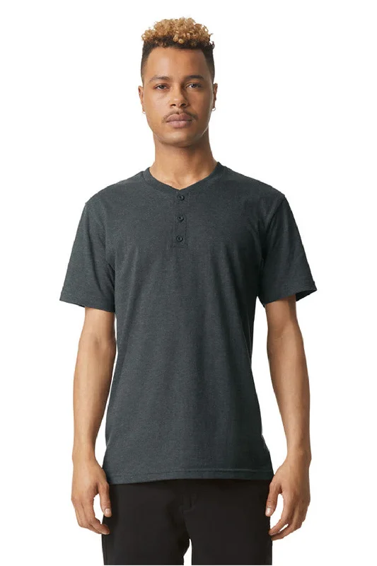 Contemporary Street American Apparel Mens CVC Short Sleeve Henley T-Shirt - Heather Charcoal Grey Contemporary Street American Apparel Mens CVC Short Sleeve Henley T-Shirt - Heather Charcoal Grey