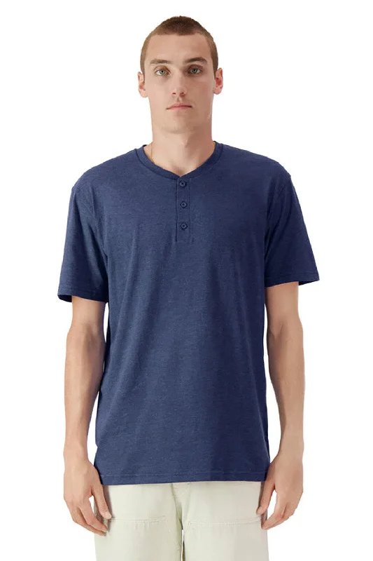Urban Polished American Apparel Mens CVC Short Sleeve Henley T-Shirt - Heather Indigo Urban Polished American Apparel Mens CVC Short Sleeve Henley T-Shirt - Heather Indigo