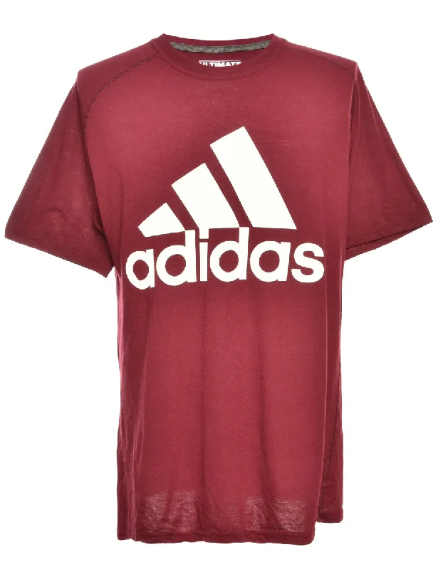 Edgy Luxe Adidas Maroon Printed T-shirt - L