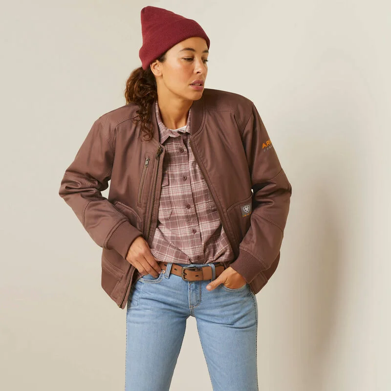 Retro Street Ariat Women's Rebar Stretch Canvas Bomber Jacket Pepper - 10046382