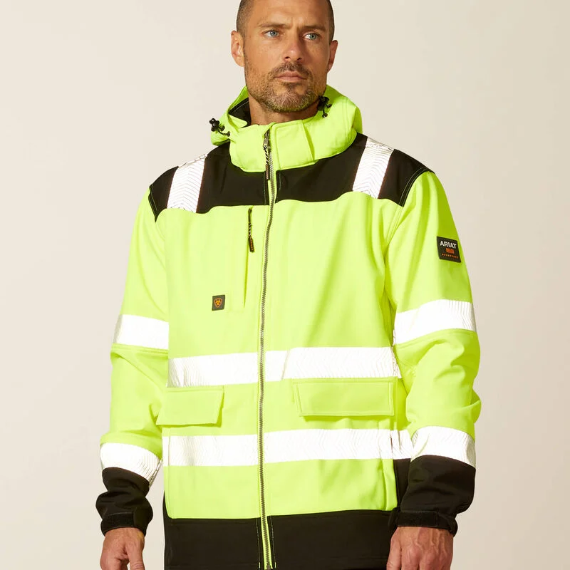 Vintage Cool Ariat Men's Rebar Hi-Vis Softshell Water Resist Jacket  Yellow - 10046407