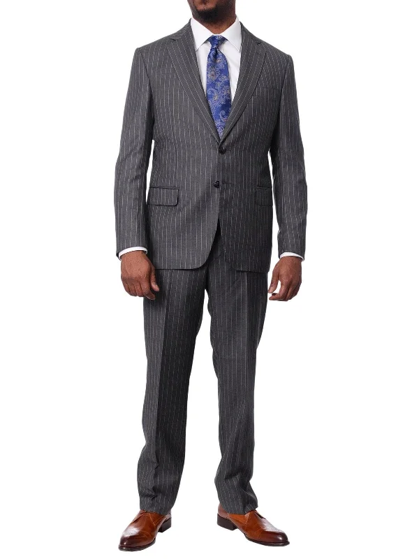 Modern Relaxed Italiano Mens Gray Pinstriped 100% Zegna Wool Slim Fit 2-Piece Suit Modern Relaxed Italiano Mens Gray Pinstriped 100% Zegna Wool Slim Fit 2-Piece Suit