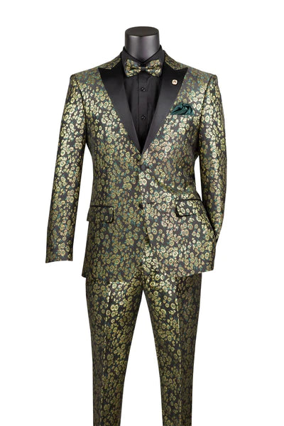 Polished Edge Eldoria Collection: Emerald 2 Piece Jacquard Fabric Single Breasted Slim Fit Tuxedo