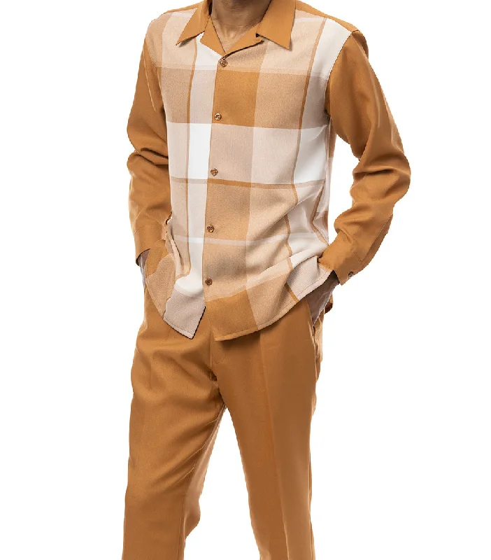 Sophisticated Sleek Copper Tone-on-Tone Windowpane 2 Piece Long Sleeve Walking Suit Set Sophisticated Sleek Copper Tone-on-Tone Windowpane 2 Piece Long Sleeve Walking Suit Set