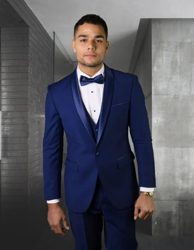 Urban Minimal Statement Men's Sapphire Shawl Vested Tuxedo