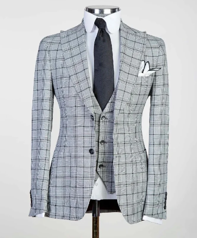 Sophisticated Modern 3 Pieces Gray Check Business Suit