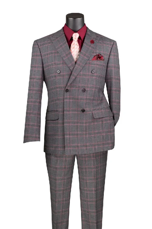 Vintage Cool Charcoal Modern Fit Double Breasted Glen Plaid Peak Lapel 2 Piece Suit