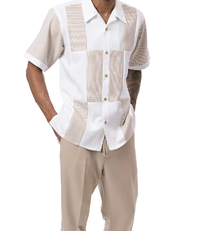 Minimal Rugged Khaki Color Block Walking Suit 2 Piece Short Sleeve Set