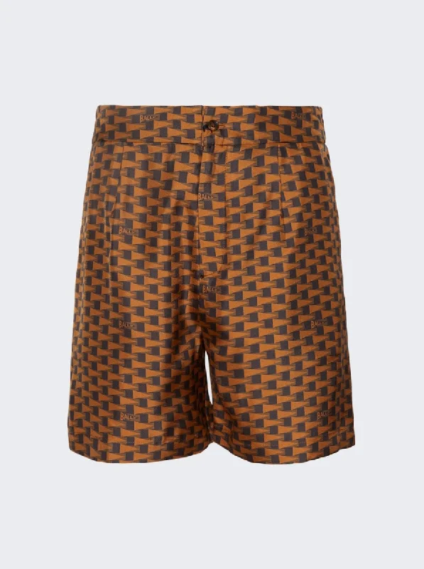 Relaxed Chic Bally Pennant Print Shorts Brown