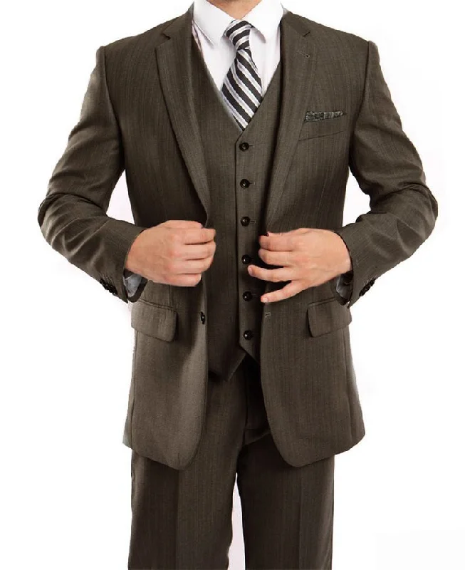 Modern Rebel Charcoal Brown 3 Piece Modern Fit Suit 2 Button V-Neck Vest
