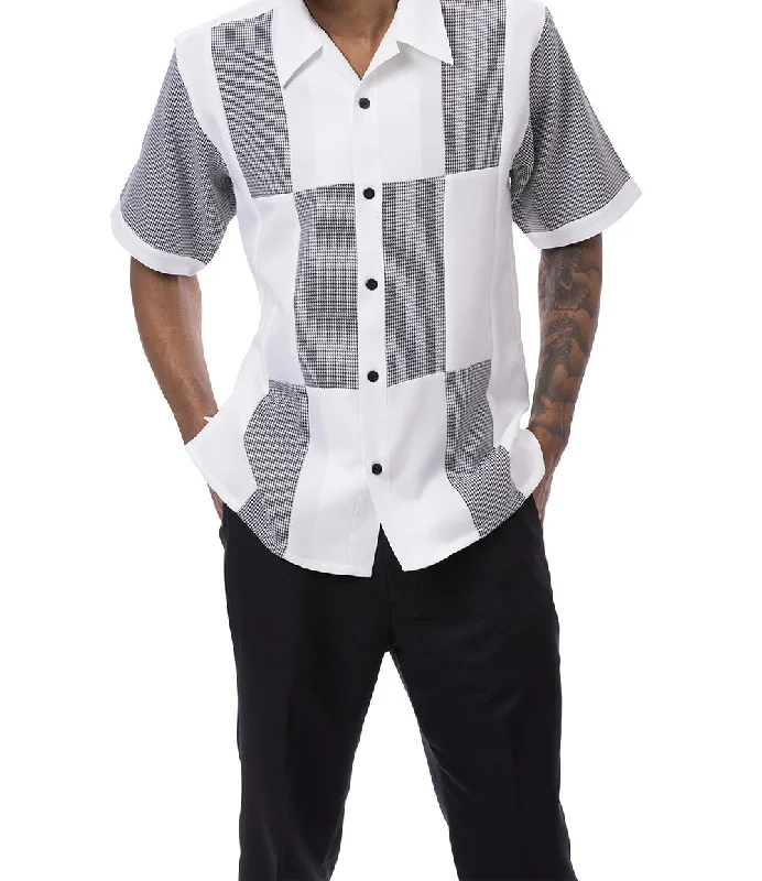 Classic Cool Black Color Block Walking Suit 2 Piece Short Sleeve Set