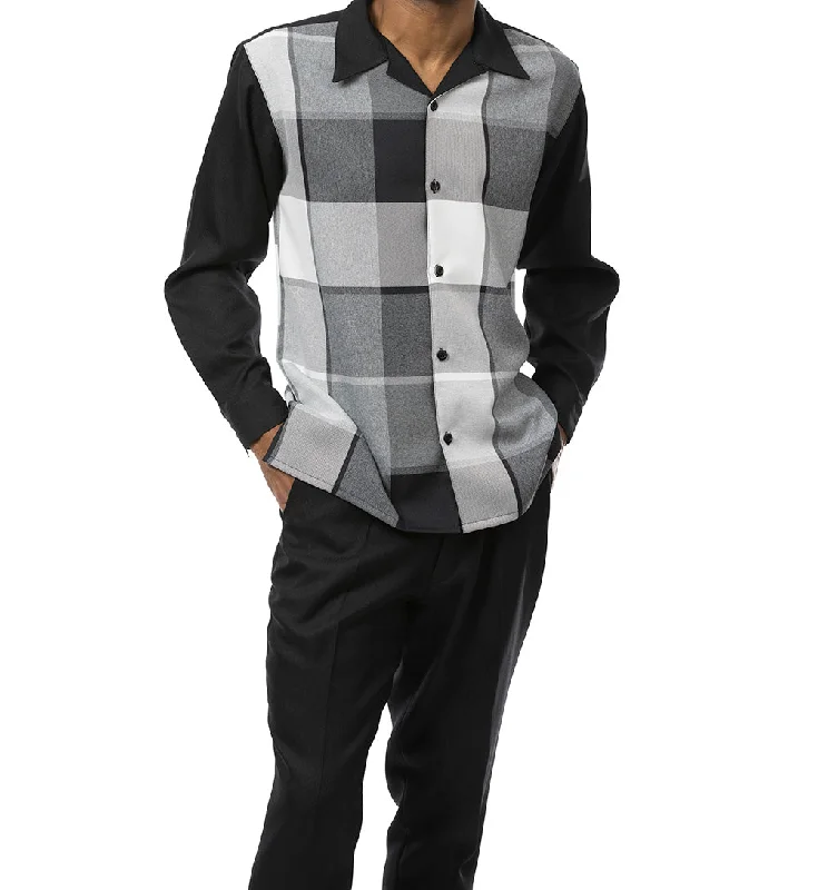 Effortless Urban Black Tone-on-Tone Windowpane 2 Piece Long Sleeve Walking Suit Set Effortless Urban Black Tone-on-Tone Windowpane 2 Piece Long Sleeve Walking Suit Set