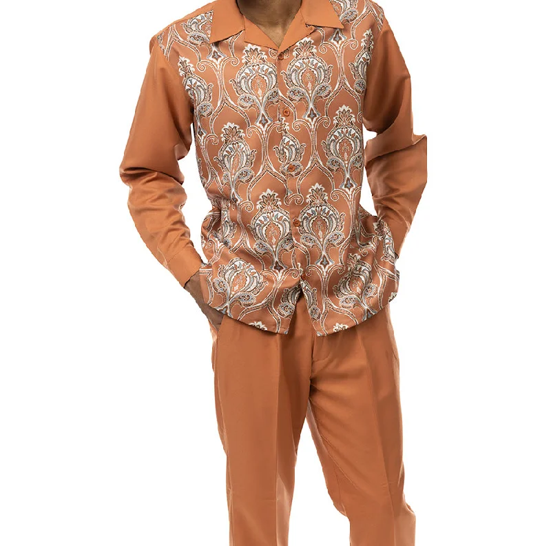 Timeless Cool Clay Front Print Design 2 Piece Long Sleeve Walking Suit Set