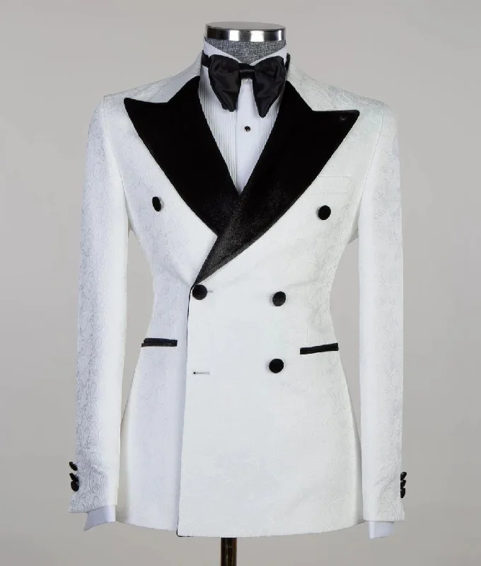 Contemporary Classic White Double Breasted Tuxedo Jacket