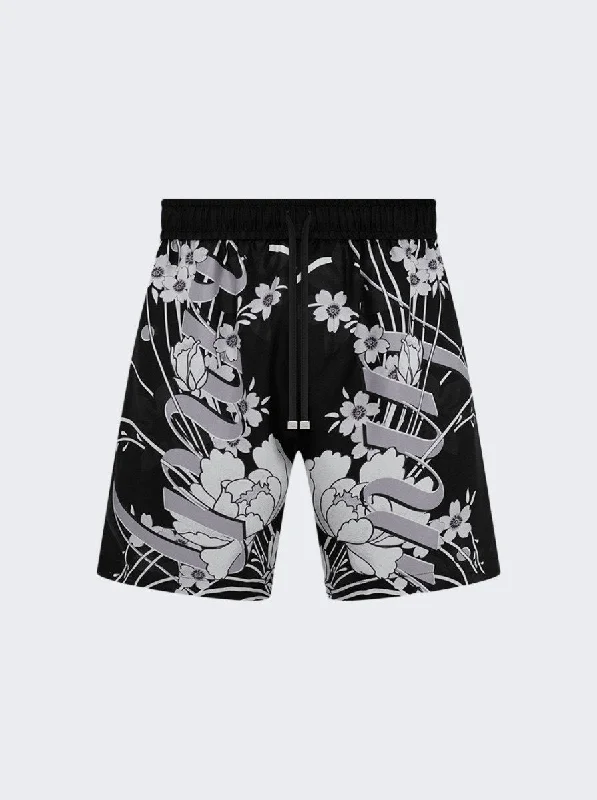 Chic Heritage Amiri Floral Drawstring Shorts Black