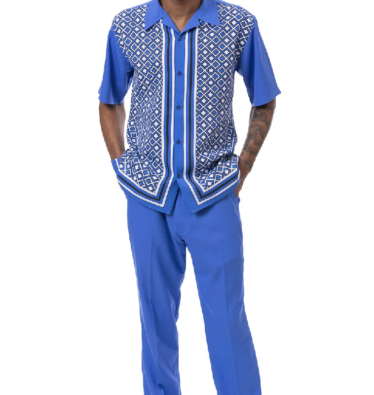 Effortless Rugged Royal Mini Windowpane Walking Suit 2 Piece Short Sleeve Set