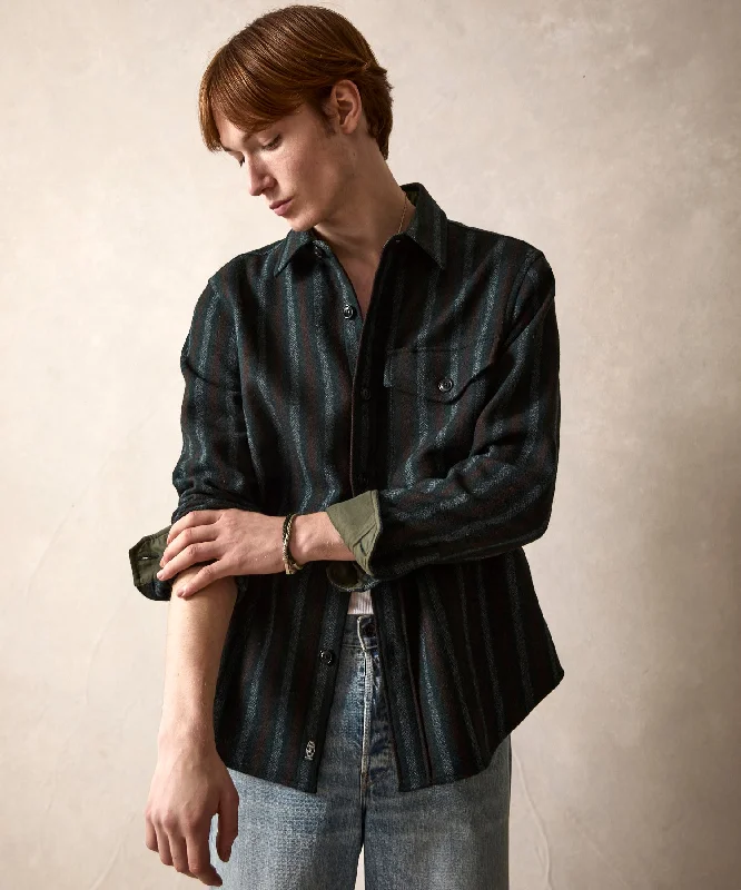 Modern Minimal Designer Pieces Wool Striped Utility Shirt Jacket in Blue
