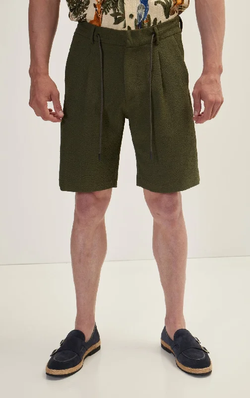 Relaxed Chic Basic Essentials Waffle Stretch Beach Day Shorts - Green
