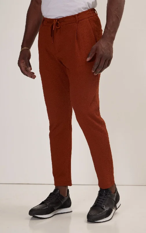 Polished Edge Vintage Style Front Pleated Waffle Pants - Brown