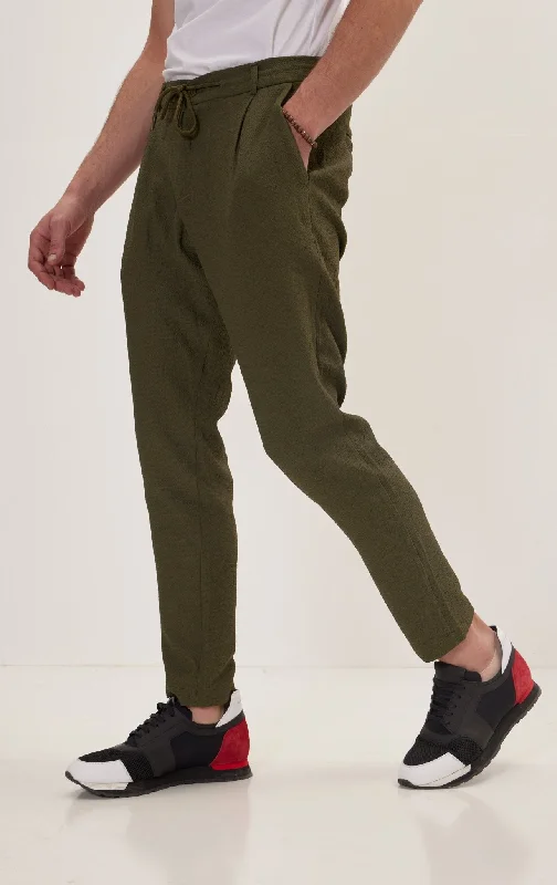 Sleek Classic Urban Tees Front Pleated Waffle Pants - Green