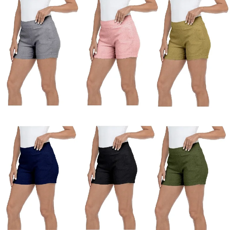 Relaxed Rebel All-Weather Outfits 3Pack Ladies Solid Ultra Soft Stretch Pull On Comfy Summer Active Millennium Style Shorts Relaxed Rebel All-Weather Outfits 3Pack Ladies Solid Ultra Soft Stretch Pull On Comfy Summer Active Millennium Style Shorts