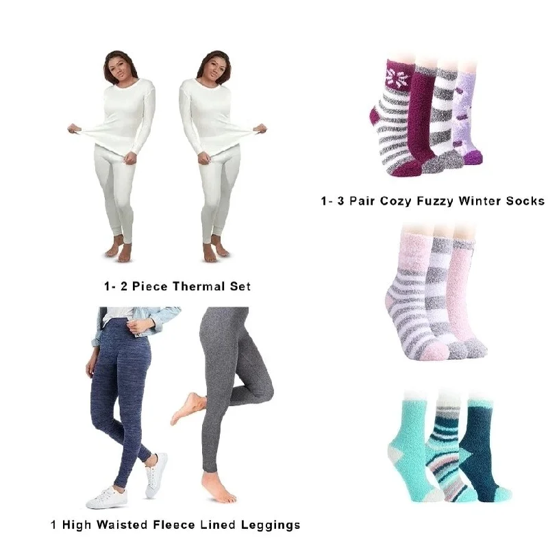 Monochrome Luxe Casual Jackets 5Piece Ultimate Winter Bundle Set 2Piece Waffle Knit Top And Bottom Thermal Set High Waisted Fleece Line Leggings Monochrome Luxe Casual Jackets 5Piece Ultimate Winter Bundle Set 2Piece Waffle Knit Top And Bottom Thermal Set High Waisted Fleece Line Leggings
