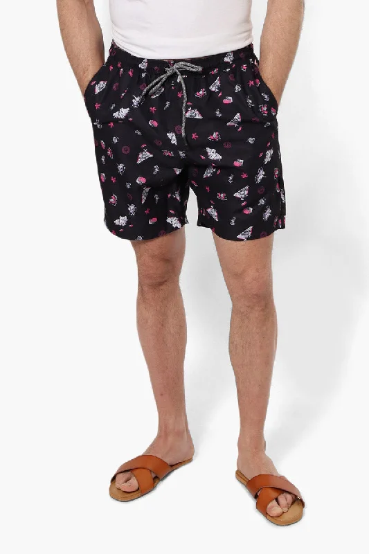 Monochrome Luxe Smart Wear Canada Weather Gear Patterned Tie Waist Shorts - Black