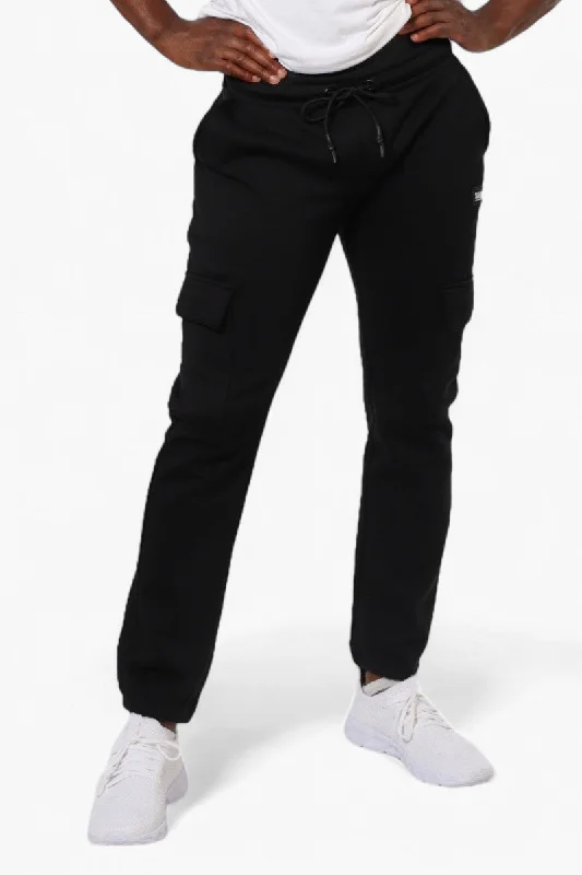 Smart Sleek Casual Fits Essentials Solid Tie Waist Cargo Joggers - Black