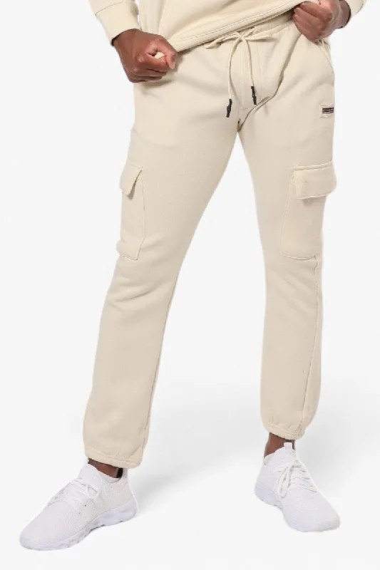 Vintage Rugged Urban Gear Essentials Solid Tie Waist Cargo Joggers - Cream
