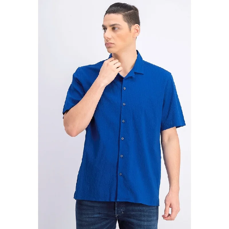 Classic Monochrome Fashion Jeans Alfani Men's Seersucker Shirt Blue Size Medium