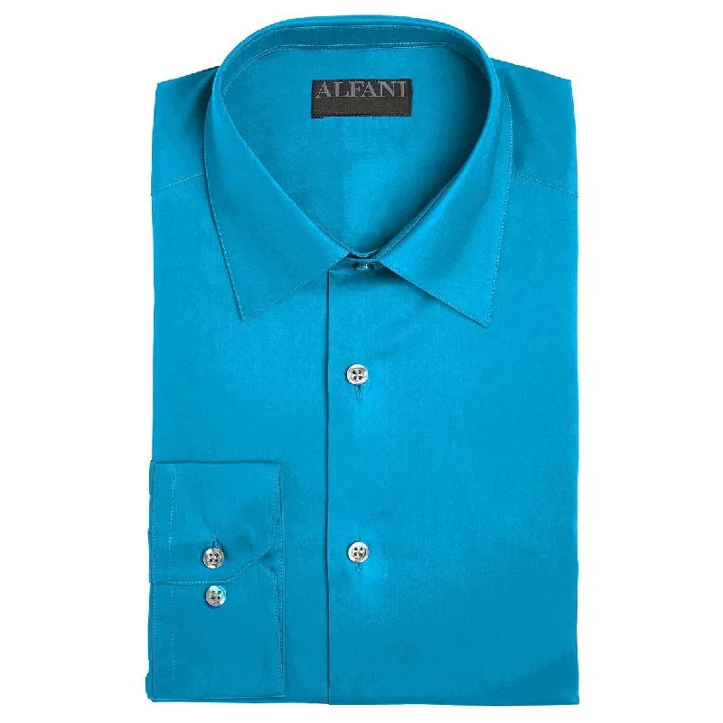 Urban Edge Athletic Tops Alfani Men's Stretch Easy-Care Solid Dress Shirt Aqua Size 14x32-33