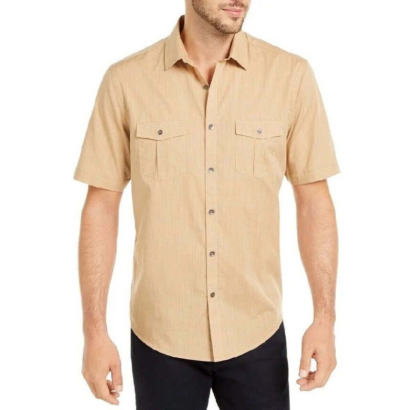 Heritage Rebel Minimalist Pieces Alfani Men's Warren Textured Short Sleeve Shirt Brown Size Extra Large - X-Large Heritage Rebel Minimalist Pieces Alfani Men's Warren Textured Short Sleeve Shirt Brown Size Extra Large - X-Large