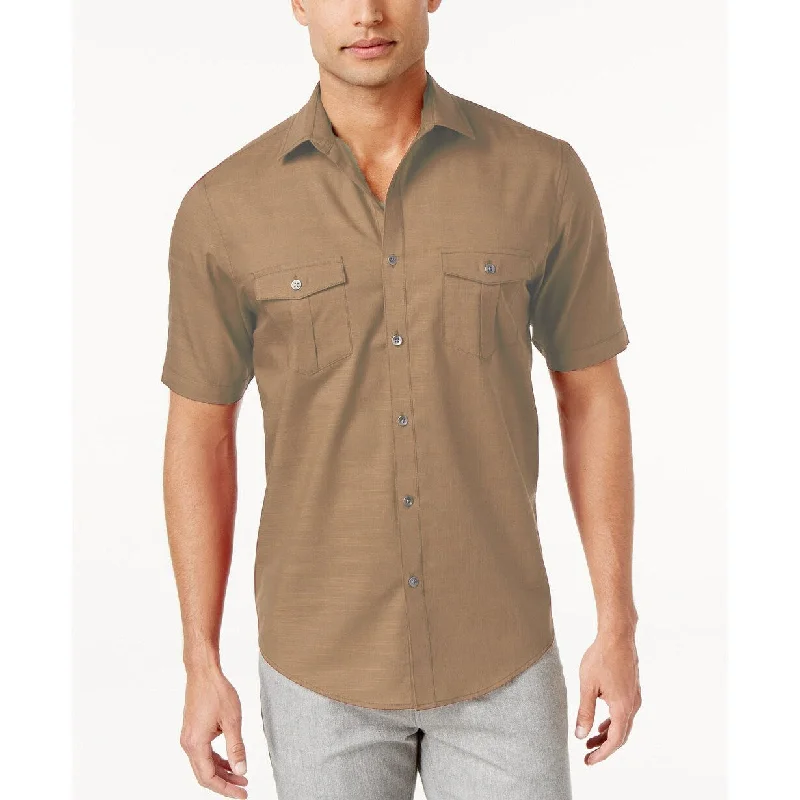 Contemporary Luxe Sporty Jackets Alfani Men's Warren Textured Short Sleeve Shirt Brown Size Medium Contemporary Luxe Sporty Jackets Alfani Men's Warren Textured Short Sleeve Shirt Brown Size Medium