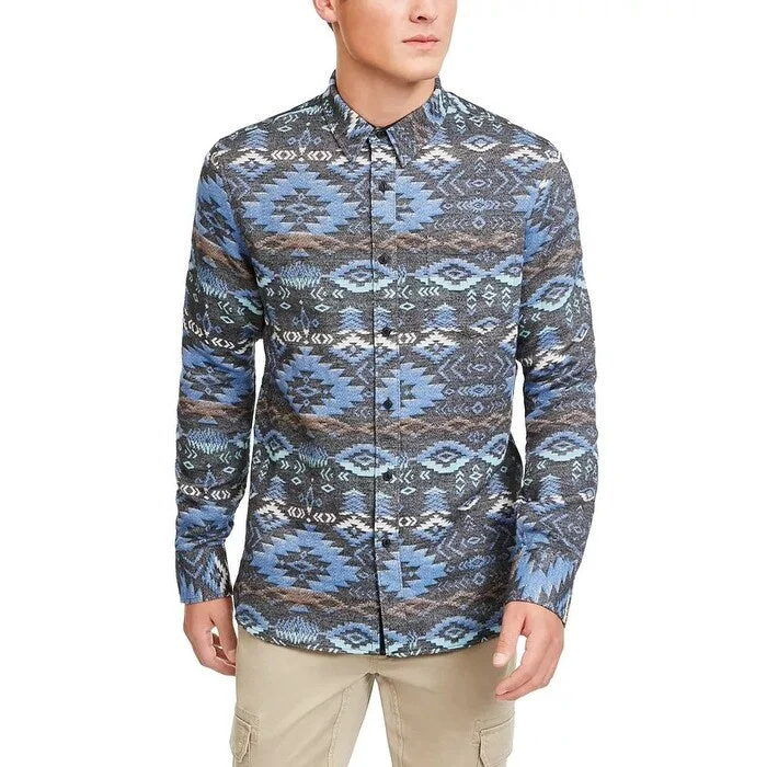 Urban Chic Layered Outfits American Rag Men's Geometric Rancher Shirt Navy Size Small Urban Chic Layered Outfits American Rag Men's Geometric Rancher Shirt Navy Size Small