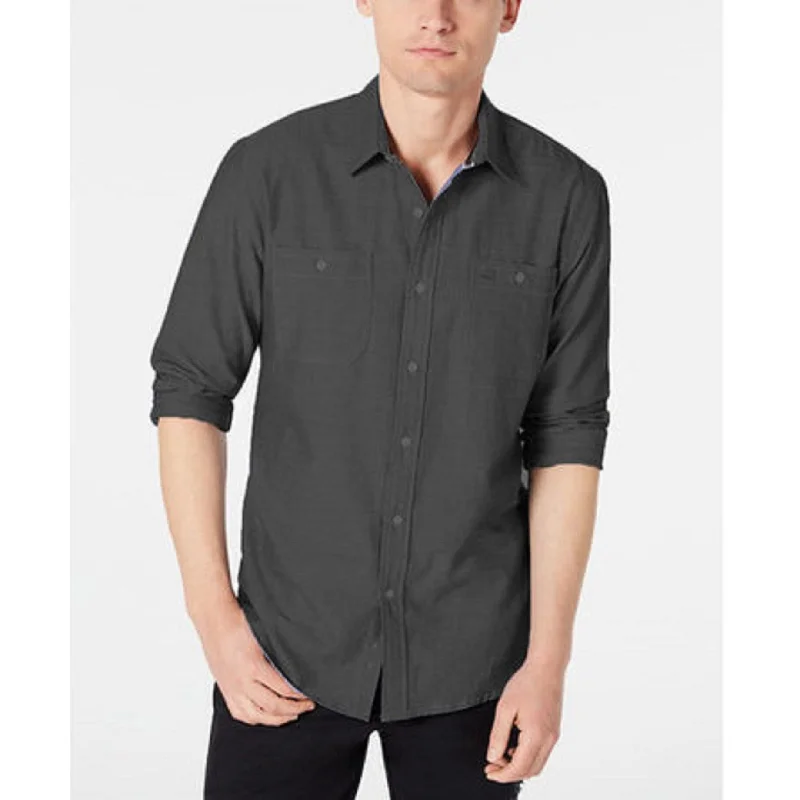 Retro Monochrome Fashionable Wear American Rag Men's Micro Herringbone Shirt Black Size 2 Extra Large Retro Monochrome Fashionable Wear American Rag Men's Micro Herringbone Shirt Black Size 2 Extra Large