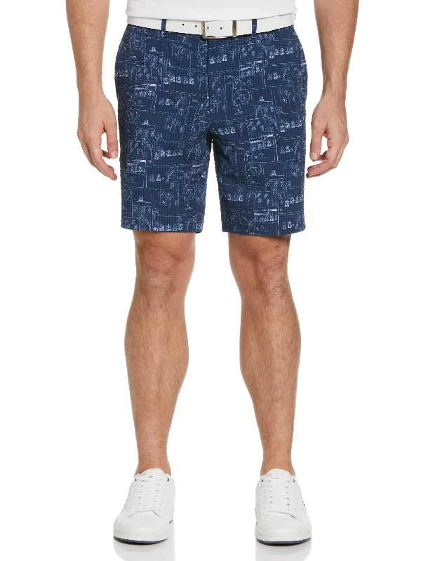 Urban Luxe Stylish Jeans Men's Beach Club Print Seersucker 8" Golf Shorts