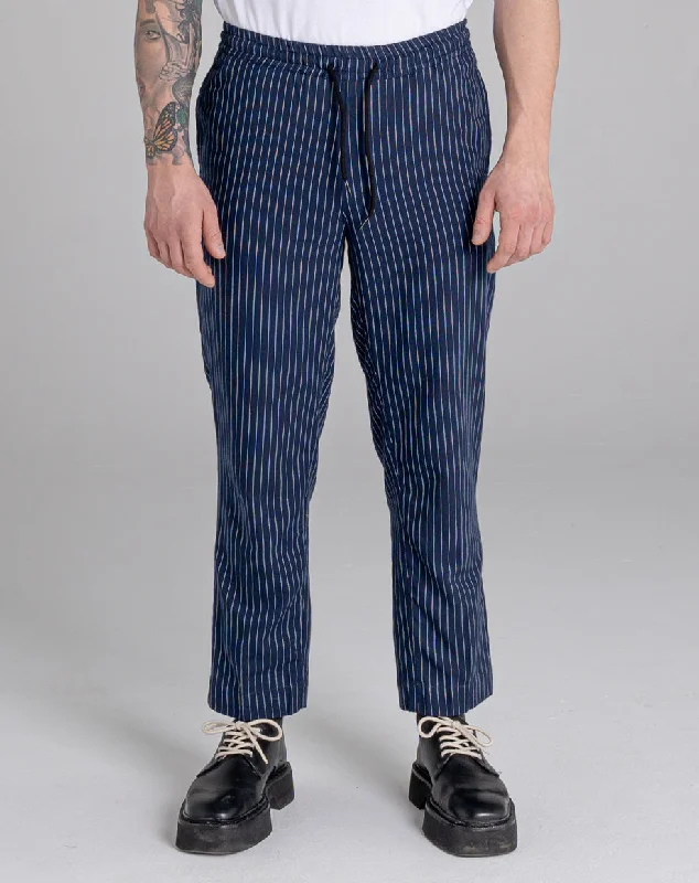 Monochrome Chic Fashion Bottoms BARLETTA UNISEX PINSTRIPE TAPERED TROUSER | NAVY