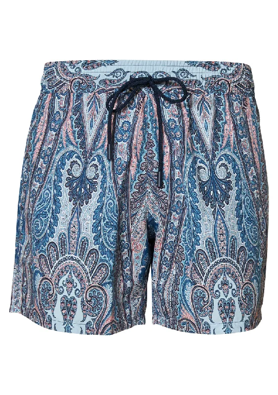 Classic Monochrome Outdoor Apparel Blue Paisley Swim Shorts