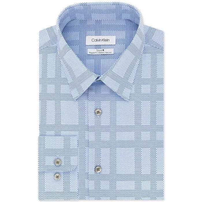 Rugged Edge All-Day Wear Calvin Klein Men's Steel Classic Regular Fit Non Iron Performance Stretch Check Dress Shirt Blue Size 17.5X34X35 Rugged Edge All-Day Wear Calvin Klein Men's Steel Classic Regular Fit Non Iron Performance Stretch Check Dress Shirt Blue Size 17.5X34X35