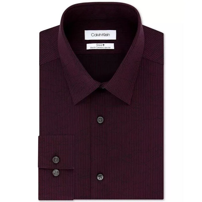 Smart Edge Office Outfits Calvin Klein Men's Steel Slim-Fit Non-Iron Stretch Performance Print Dress Shirt Dark Red Size 17.5X34-35 Smart Edge Office Outfits Calvin Klein Men's Steel Slim-Fit Non-Iron Stretch Performance Print Dress Shirt Dark Red Size 17.5X34-35