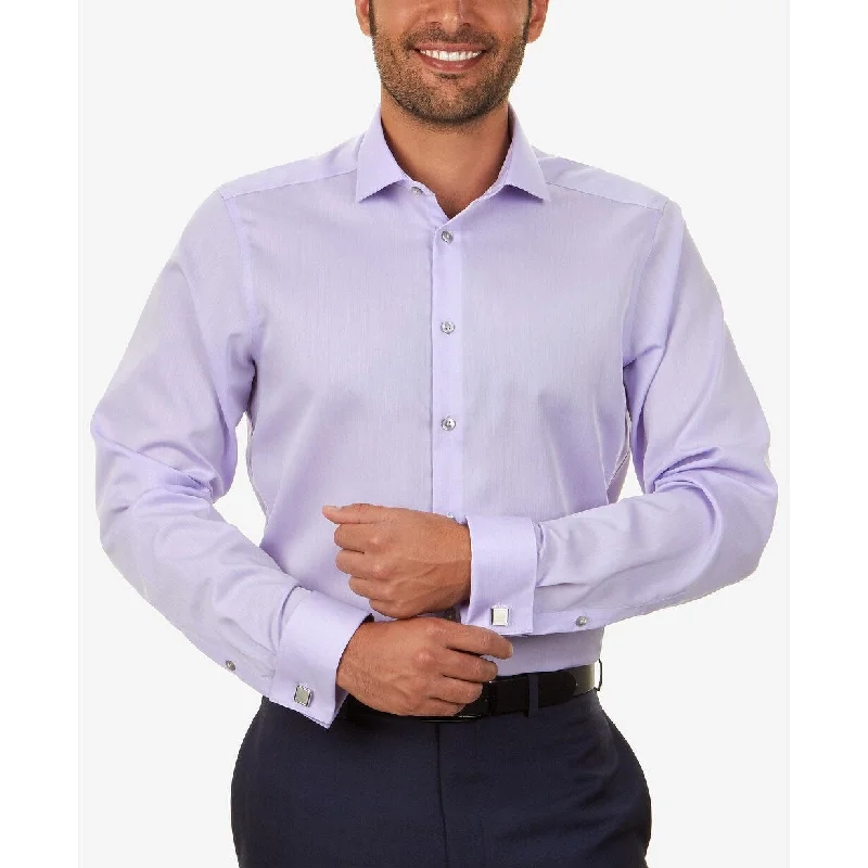 Casual Sleek Easygoing Wardrobe Calvin Klein Steel Men's Slim-Fit Non-Iron Performance Herringbone French Cuff Dress Shirt Purple Size 36-37 Casual Sleek Easygoing Wardrobe Calvin Klein Steel Men's Slim-Fit Non-Iron Performance Herringbone French Cuff Dress Shirt Purple Size 36-37
