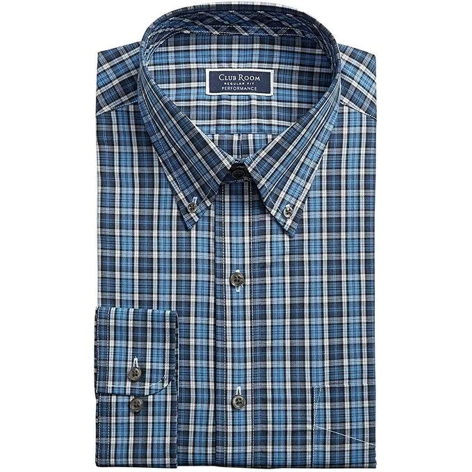 Polished Classic Bold Outfits Club Room Men's Dress Shirt Plaid Performance Tartan Navy Size 15.5x32-33 Polished Classic Bold Outfits Club Room Men's Dress Shirt Plaid Performance Tartan Navy Size 15.5x32-33
